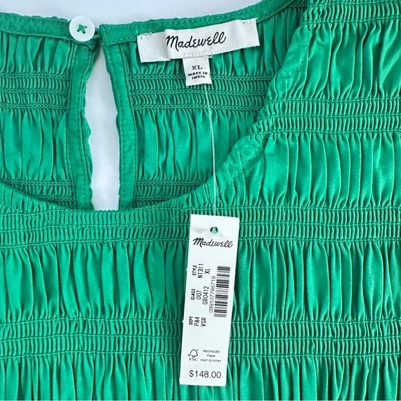 Madewell Melody Bubble Hem Smocked Midi Dress in Verdant Green Poplin |XL| NWT - Picture 11 of 15
